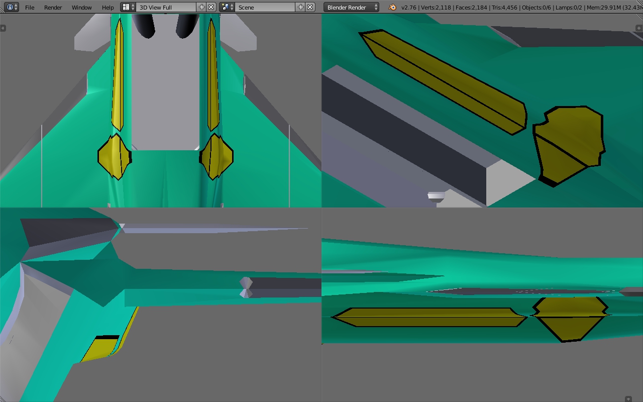 5gen TEDBF, 1st iteration, 18 Sep'26, Object mode, Solid view, MLG door & SWB door, quad view.jpg