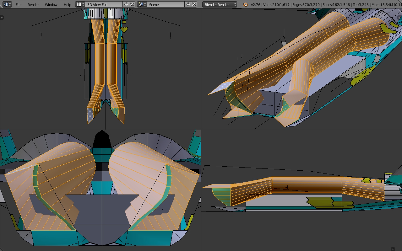 AMCA Blender, 24 aug'26, theoretical straight sections S-duct, quad view, Edit mode, Solid vie...jpg