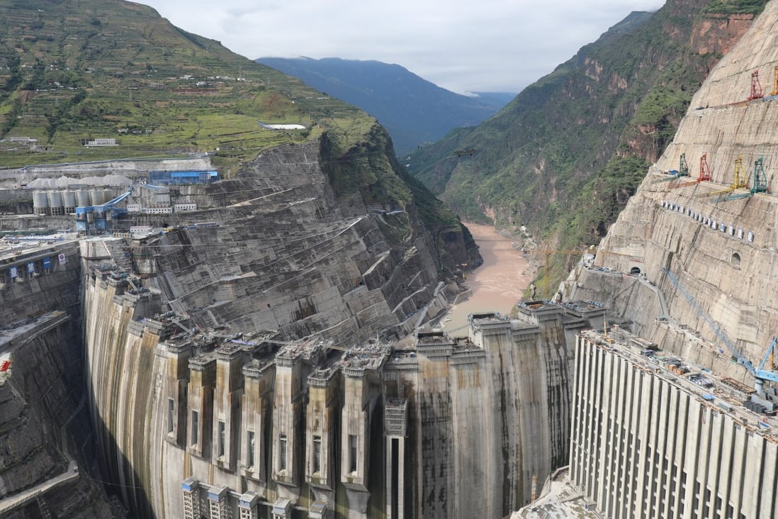 An aerial view of the Baihetan dam, which is expected to generate more than 60 billion kilowatt hours of electricity per year after it opens in July. Photo: Getty Images