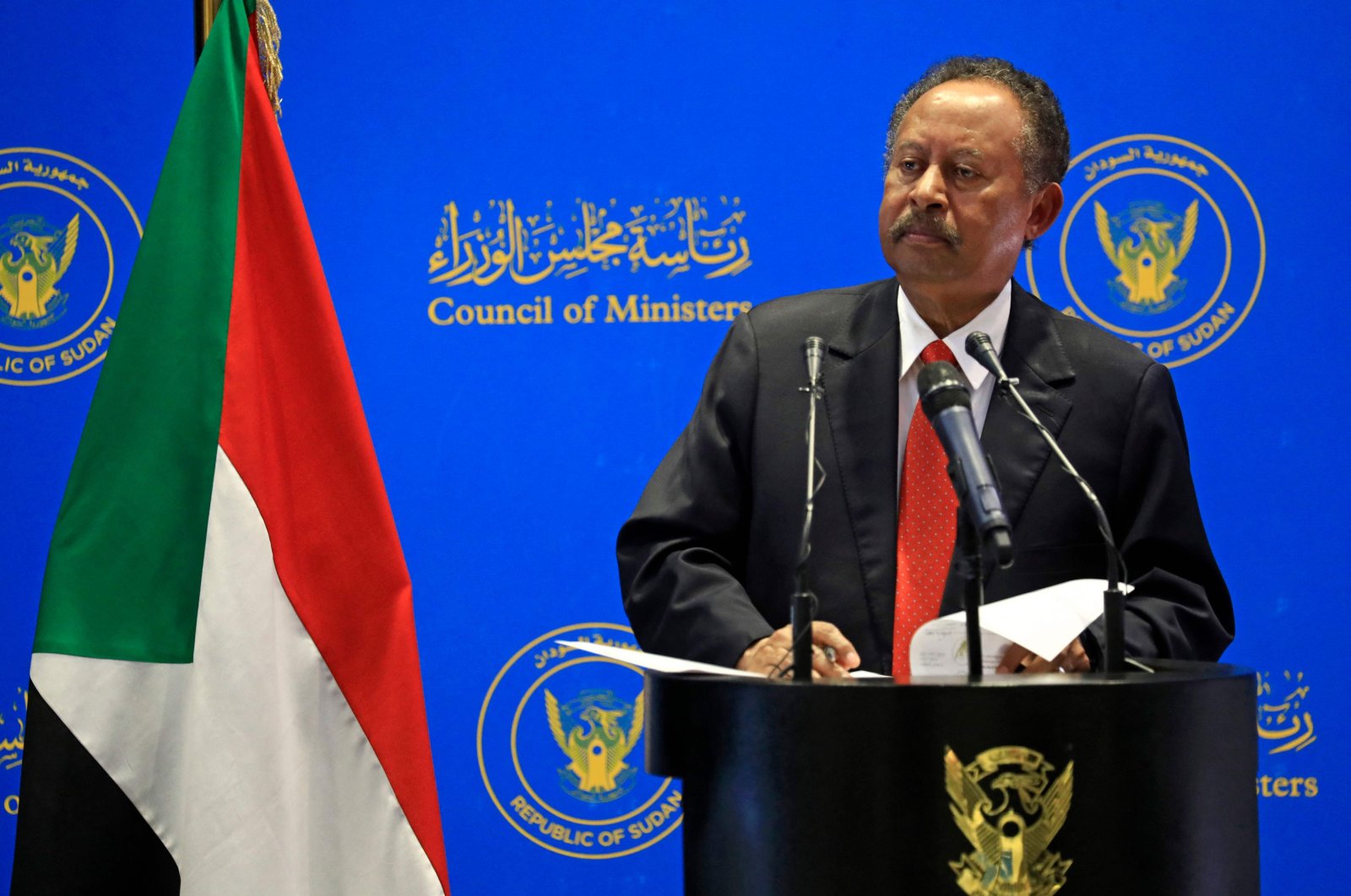 Sudanese Prime Minister Abdalla Hamdok holds a press conference at the Council of Ministers in the capital Khartoum, Sudan, August 15, 2021. (AFP Photo)