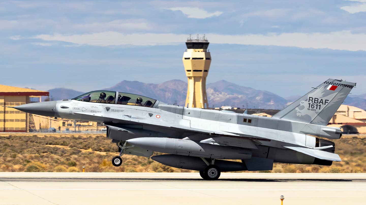 A Block 70 F-16 for Bahrain, currently at Edwards Air Force Base, California, for test work. <em>U.S. Air Force</em><br>