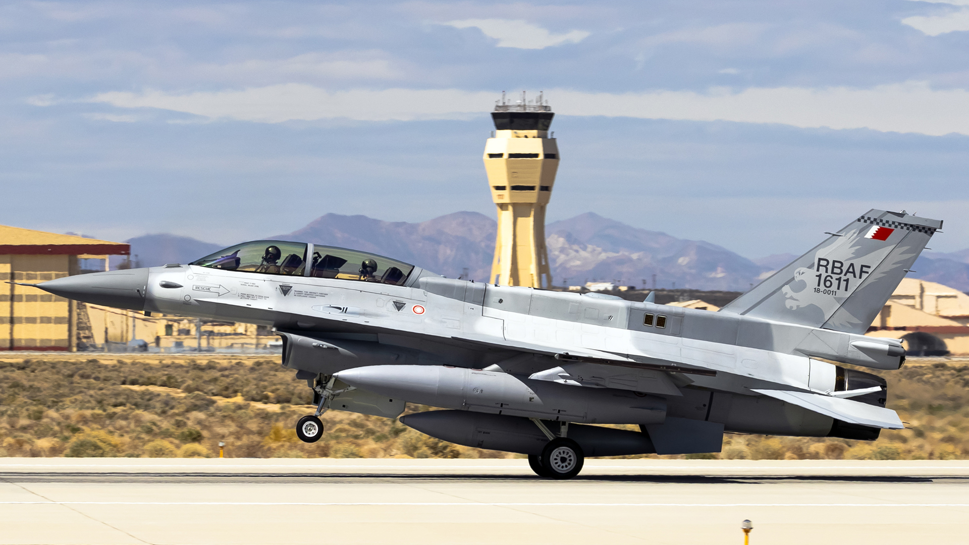 A Block 70 F-16 for Bahrain, currently at Edwards Air Force Base, California, for test work. <em>U.S. Air Force</em><br>