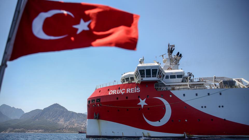 Oruc Reis seismic research vessel, one of the 5-6 research ships in the fully equipped and multi-purpose in the world, is seen as it is ready for a new seismic research activity in the Eastern Mediterranean in Antalya, Turkey on July 22, 2020.