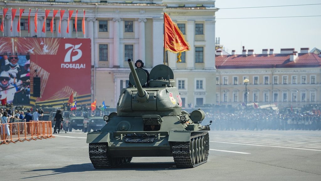 A T-34 tank during a military parade.