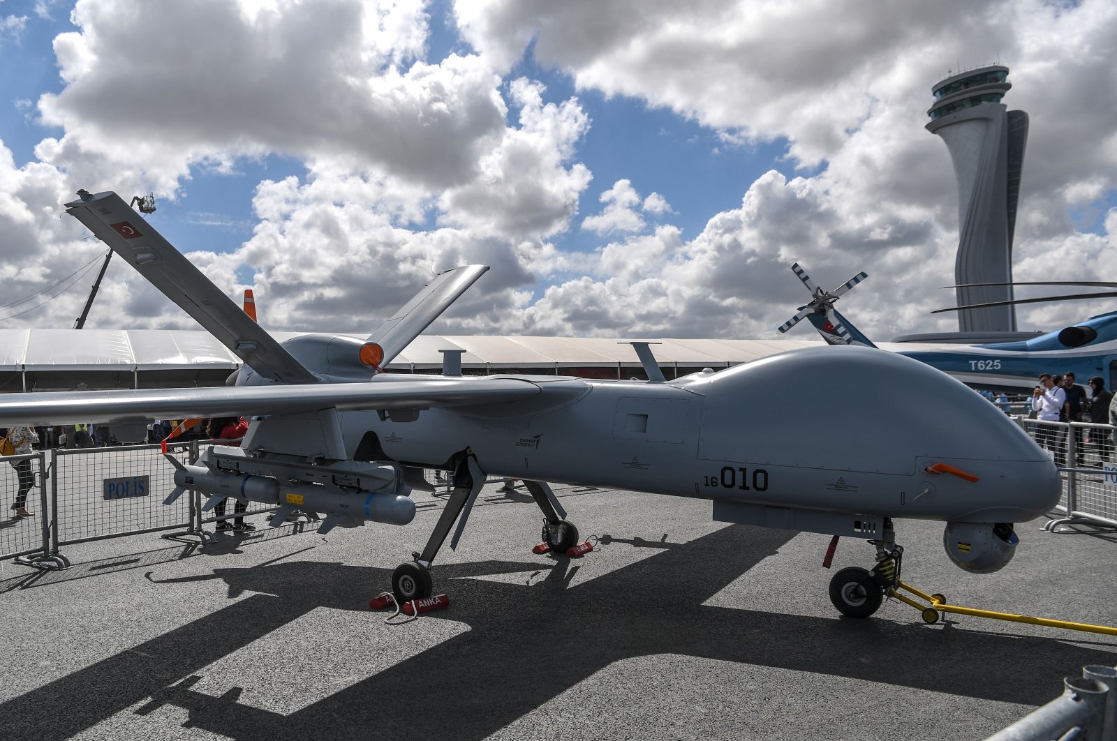 TIA's unmanned aerial vehicle (UAV) ANKA is displayed during the Teknofest festival at Istanbul's new airport, Turkey, Sept. 20, 2018. (AFP Photo)