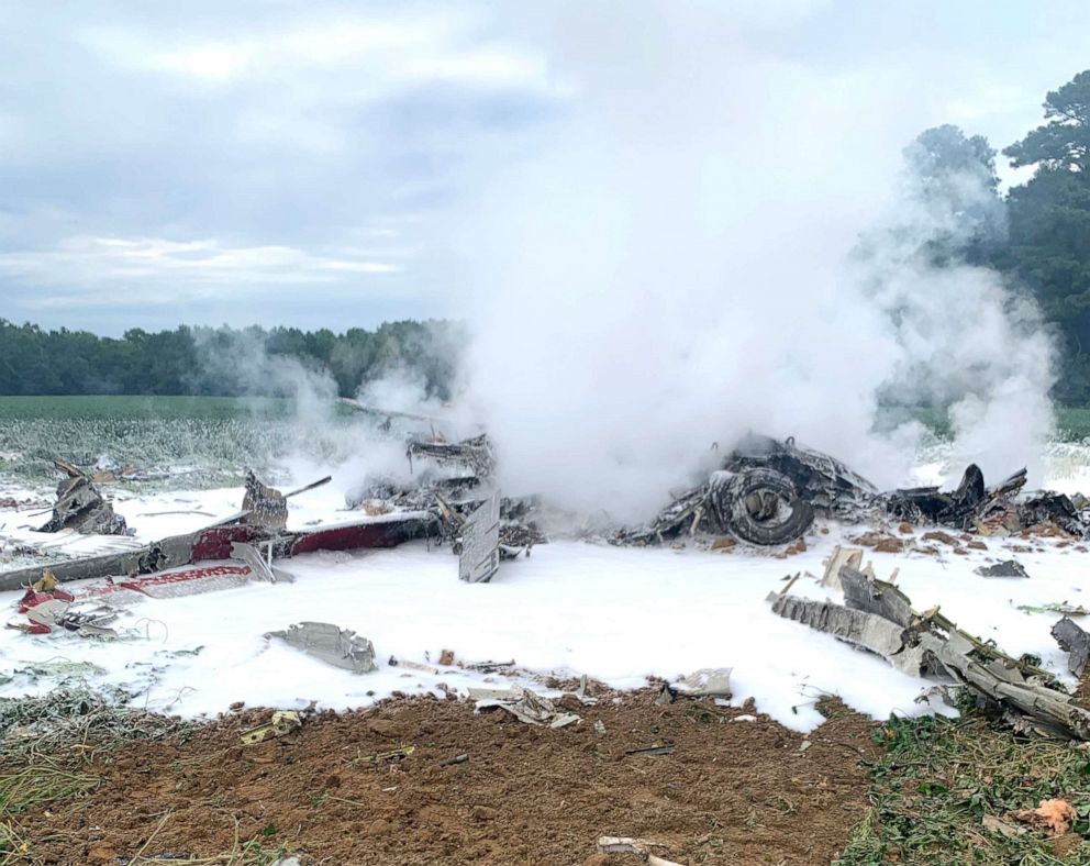 PHOTO: An E-2C Hawkeye aircraft crashed in Accomack County, Va., Aug. 31, 2020.