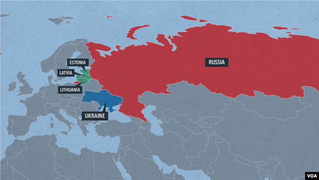 Russia, Ukraine and the Baltic States of Estonia, Latvia and Lithuania.