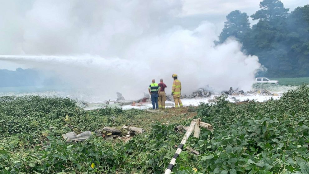 PHOTO: An E-2C Hawkeye aircraft crashed in Accomack County, Va., Aug. 31, 2020.