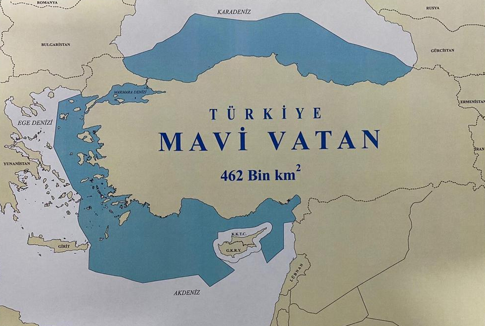 'Blue Homeland' map also known as 'Mavi Vatan' in Turkey.