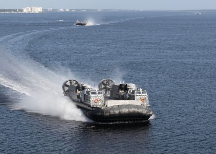 LCAC 100 (foreground) and LCAC 101 arrived at Naval Surface Warfare Center Panama City Division on 2 September. (Ron Newsome/US Navy)