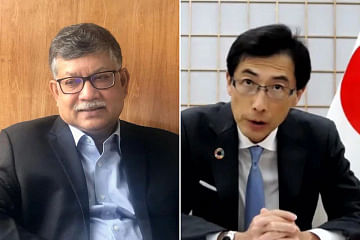 Bangladesh foreign secretary Masud Bin Momen (L) and Japan assistant minister and ambassador for global issues, Ministry of Foreign Affairs, Ono Keiichi