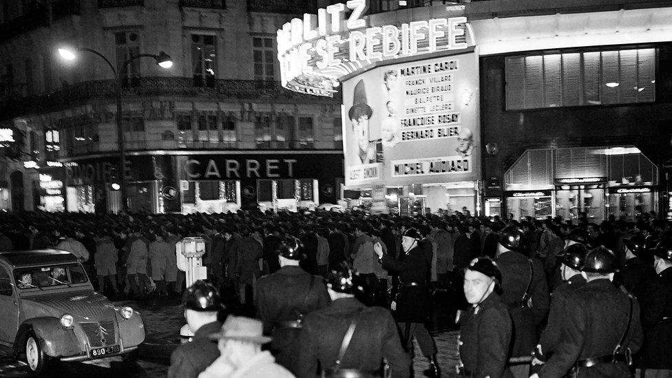 The security forces seen in Paris as Algerians gathered to protests on 17 October 1961