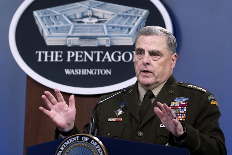 Joint Chiefs Chairman Gen. Mark Milley speaks at a press briefing at the Pentagon, Wednesday, July 21, 2021 in Washington. (AP Photo/Kevin Wolf)