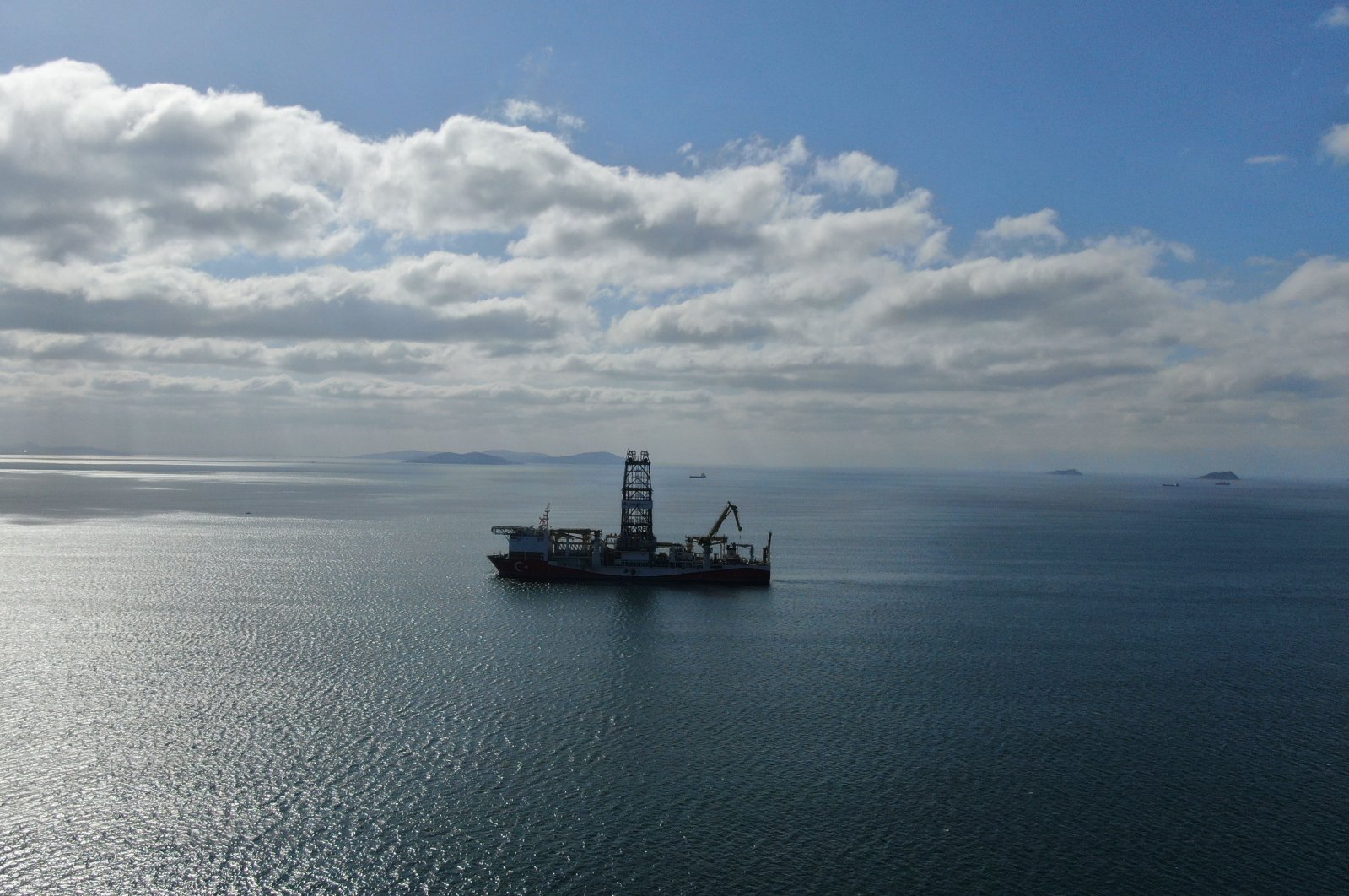 Turkey's drilling vessel Fatih is seen off the shores of Yenikapı district in Istanbul, April 9, 2020. (DHA Photo)