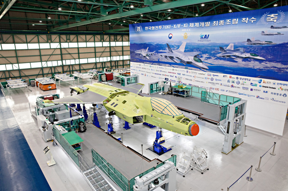 The first prototype of the KF-X fighter is being assembled at KAI headqaurters in Sacheon, South Gyeongsang Province, on Sept. 3. (Defense Acquisition Program Administration)
