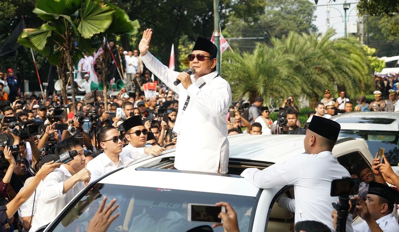 Prabowo Subianto during campaigning for the Indonesian general election. Photo: Bloomberg
