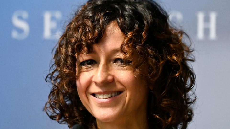 French researcher in microbiology, genetics and biochemistry Emmanuelle Charpentier attends a press conference in Berlin, on October 7, 2020.
