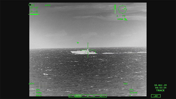Screen shot from the video of a recent demonstration of SPECTRO XR performing automatic tracking of a high speed moving target at sea