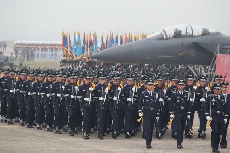 South Korean soldiers participate in the 71st annual Armed Forces Day at an air base in Daegu on Oct. 1.