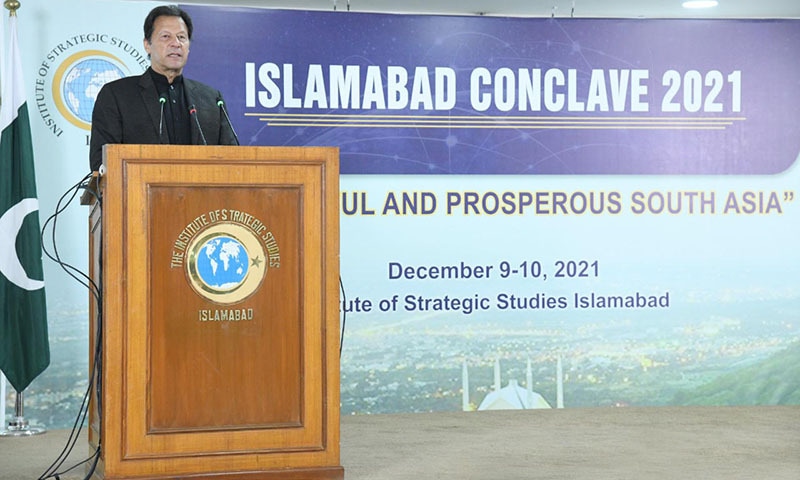 Prime Minister Imran Khan addresses the inaugural plenary of the  ‘Islamabad Conclave-2021’ on Thursday. — PID