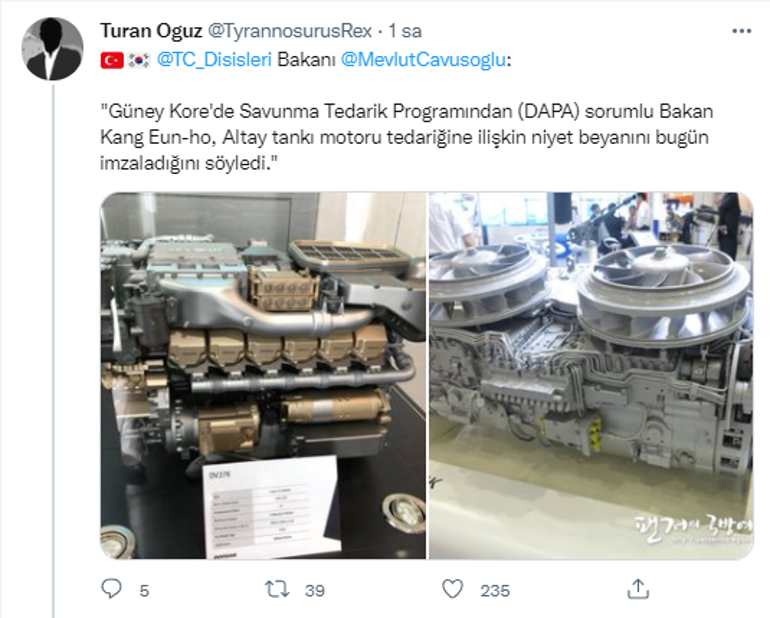 Altay tankının motoru için Güney Kore ile imzalar atıldı