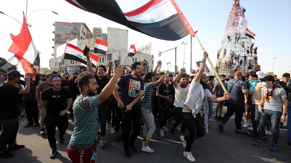 Demonstrators take part in an anti-government protest in Baghdad, Iraq (25 May 2021)