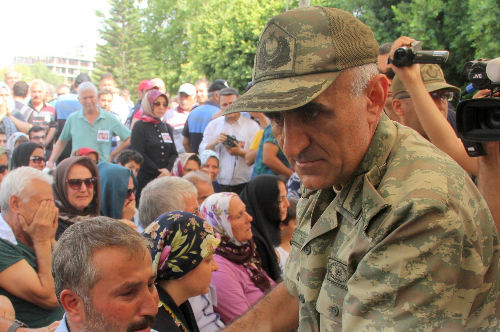 Turkish Lt. Gen. Osman Erbaş is seen during a meeting with relatives of fallen soldiers in this undated photo. (IHA File Photo)