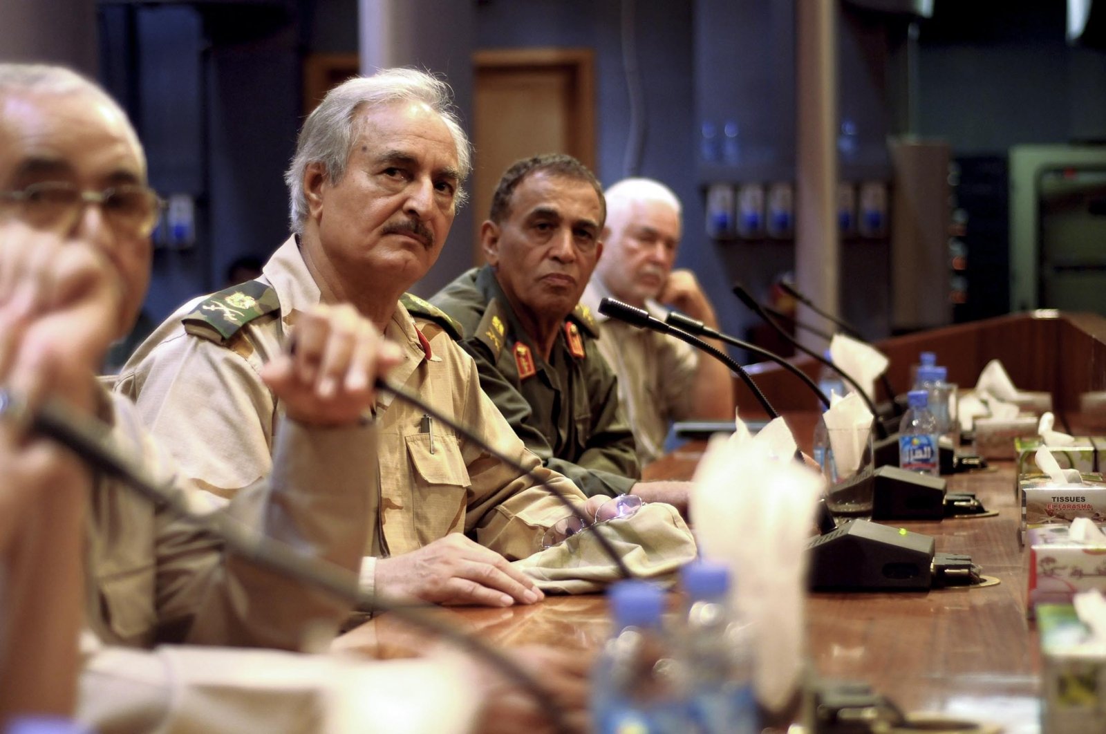 Putschist Gen. Khalifa Haftar meets with former army officers in Zawiyah, east of Tripoli, Libya, Sept. 14, 2011. (Getty Images)