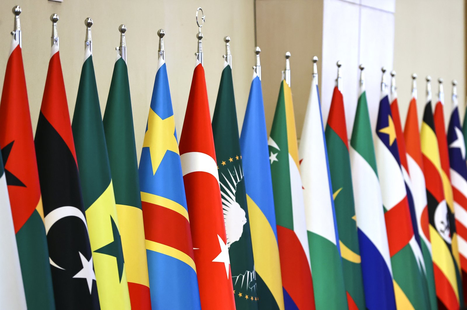 Flags of participants of the 3rd Turkey-Africa Partnership Summit in Istanbul, Turkey, Friday, Dec. 17, 2021. (AA Photo)