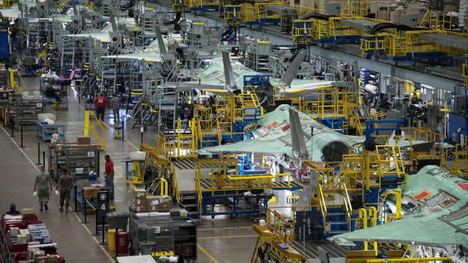 The F-35 Lightning II production line at Lockheed Martin's facility in Fort Worth, Texas. 