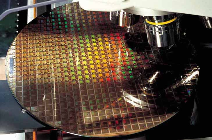 A silicon wafer inside one of TSMC's fabs in Taiwan. (Source: TSMC)