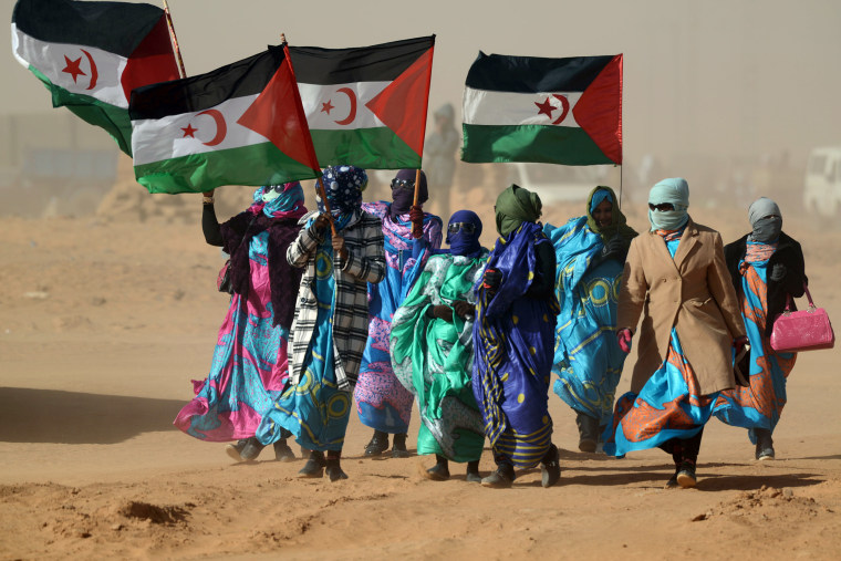Image: Sahrawi women hold Polisario Front's flags Image: Sahrawi women hold Polisario Front's flags