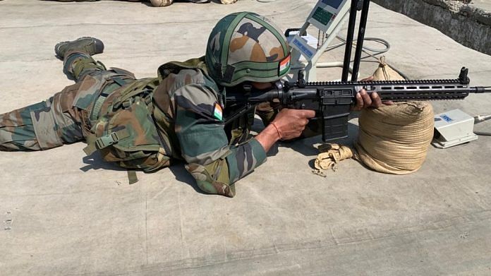 An Indian Army soldier with the Sig 716 rifle | Photo: Snehesh Alex Philip | ThePrint