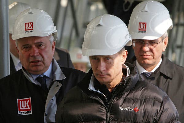 Vladimir V. Putin of Russia visiting a Lukoil oil platform in the Caspian Sea in 2010.