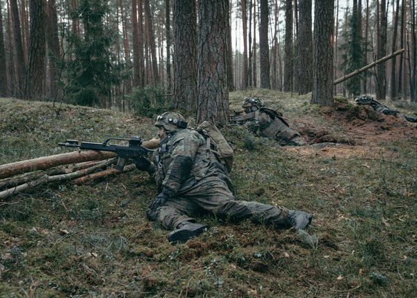 German soldiers training in Lithuania this month. Chancellor Olaf Scholz has promised to increase Germany’s military spending.