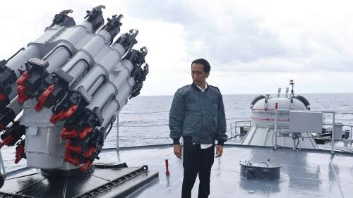 Joko Widodo on the deck of an Indonesian navy ship in 2016