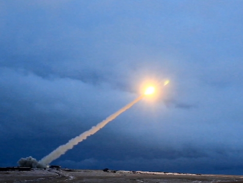 This shows the launch of what President Vladimir Putin described as a Russian nuclear-powered intercontinental cruise missile. (RU-RTR Russian Television via AP) This shows the launch of what President Vladimir Putin described as a Russian nuclear-powered intercontinental cruise missile. (RU-RTR Russian Television via AP)