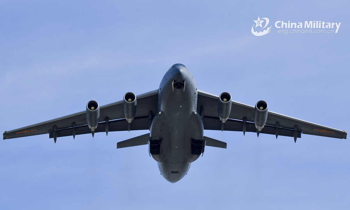 A Y-20 large transport aircraft attached to an aviation division under the PLA Western Theater Command flies at a predetermined altitude during a flight training mission on January 4, 2021. (eng.chianmil.com.cn/Photo by Liu Shu) A Y-20 large transport aircraft attached to an aviation division under the PLA Western Theater Command flies at a predetermined altitude during a flight training mission on January 4, 2021. (eng.chianmil.com.cn/Photo by Liu Shu)