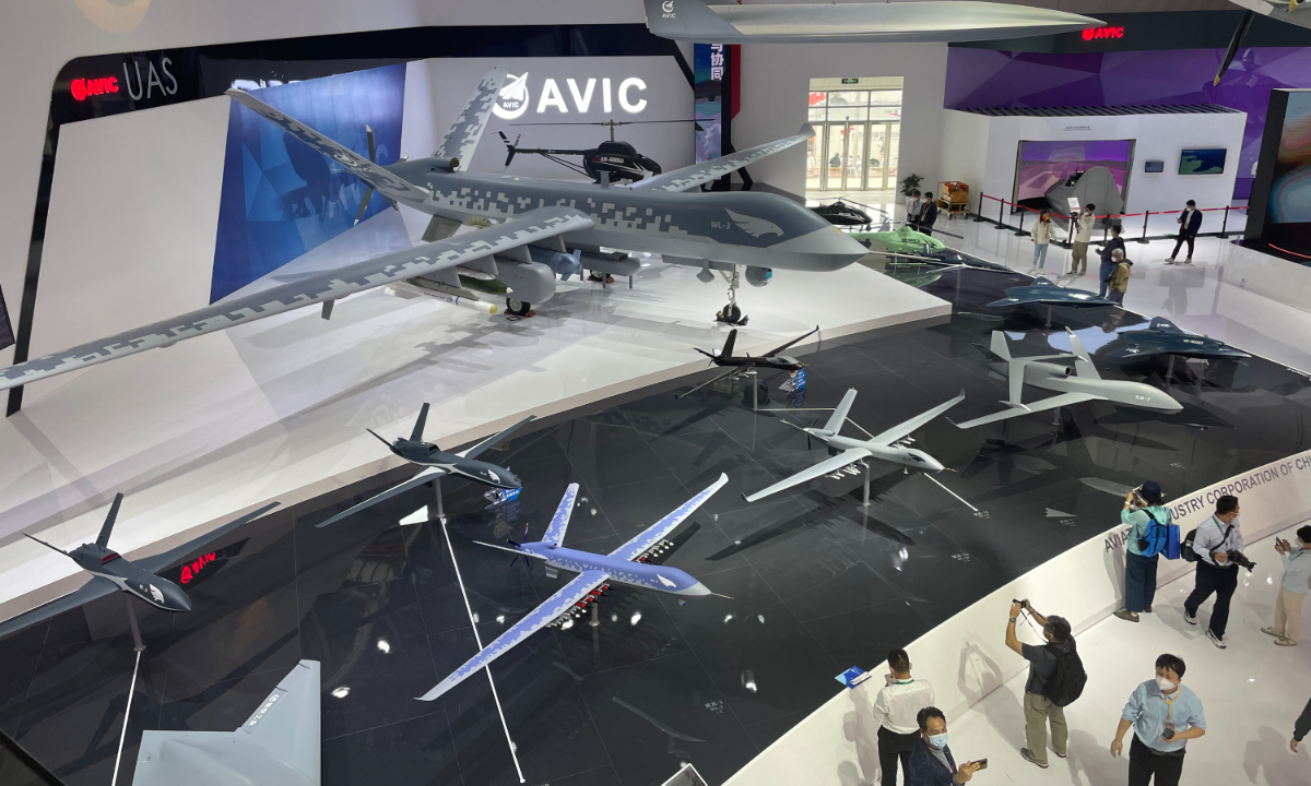 The Wing Loong 3 drone (top) is on display at the Airshow China 2022, which is held in Zhuhai, South China's Guangdong Province from November 8 to 13, 2022. Photo: Liu Xuanzun/GT The Wing Loong 3 drone (top) is on display at the Airshow China 2022, which is held in Zhuhai, South China's Guangdong Province from November 8 to 13, 2022. Photo: Liu Xuanzun/GT