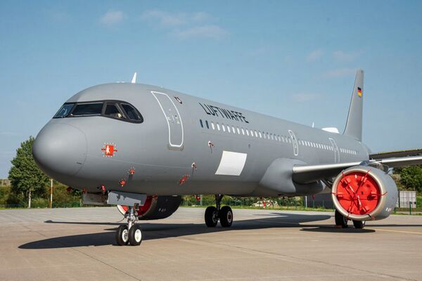 The first of two A321-251NX liaison aircraft for Germany was rolled out ahead of being fitted with its passenger and medevac mission fits. It will be delivered to the Luftwaffe in 2022. (Bundeswehr)
