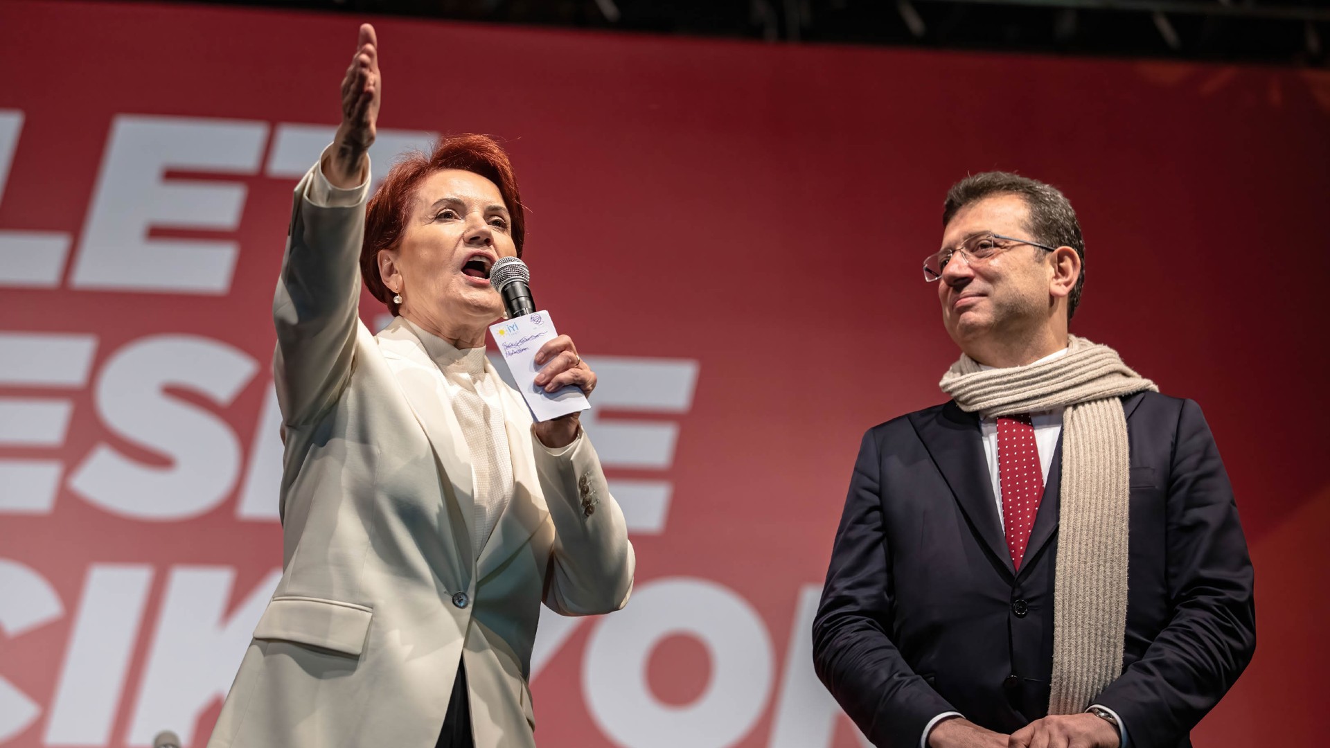 IYI Party Chairman Meral Aksener delivers a speech at a rally with Istanbul Mayor Ekrem Imamoglu in December 2022 (Reuters) IYI Party Chairman Meral Aksener delivers a speech at a rally with Istanbul Mayor Ekrem Imamoglu in December 2022 (Reuters)