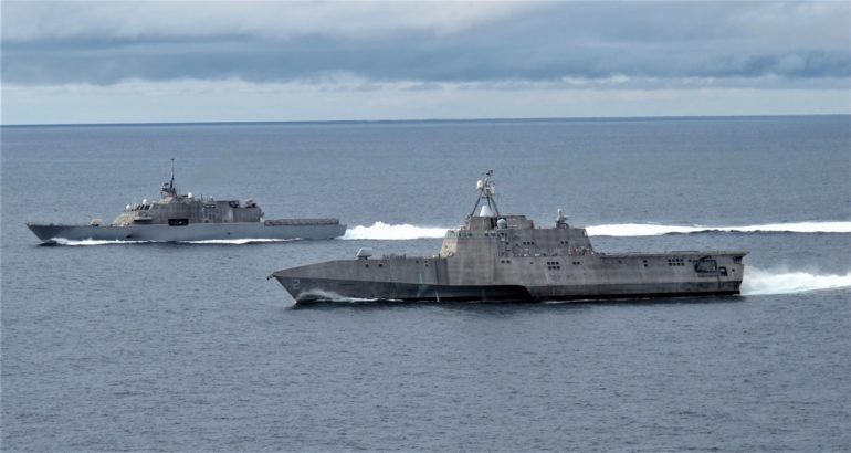 littoral combat ships USS Freedom (LCS 1), left, and USS Independence (LCS 2)