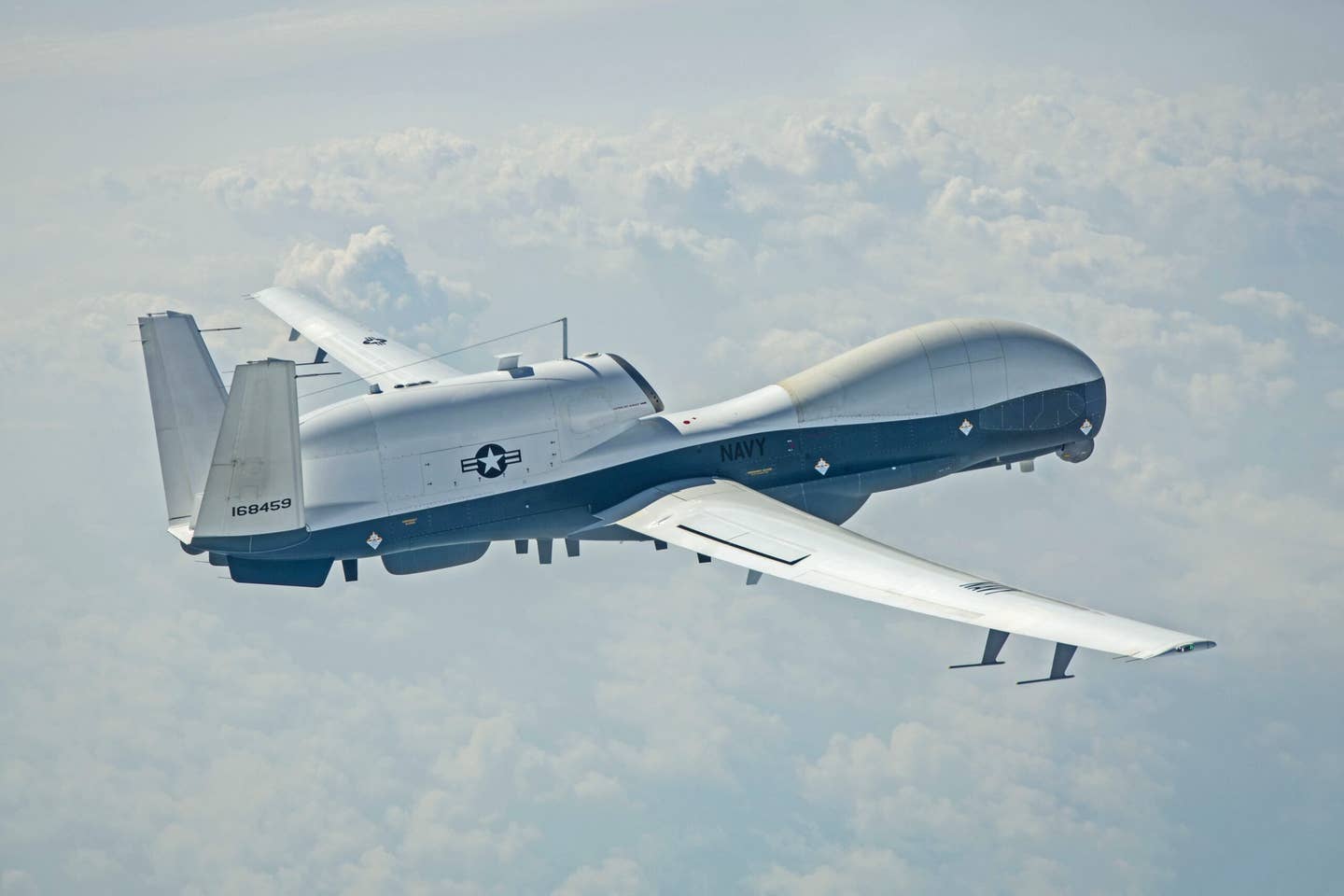 Under the Admiral's ambitious plan, everything will feed into a deconflicted and refined common battlespace picture, from high-end ISR assets like this MQ-4C Triton to a swarm of unmanned surface vessels to space-based sensing and even data collected by sensors that are forward-deployed by small ground units. The distributed nature of battlefield data collection will be critical to winning a future fight, but parsing and fuzing all of it and transferring it around a vast battlefield will be major hurdles. (USN)